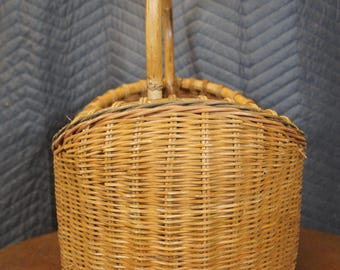 Large Vintage Woven Wicker Harvest Basket Bentwood Bamboo