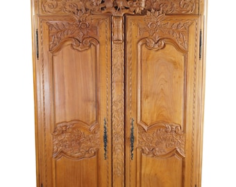 Antique French Louis XV Baroque Mahogany Knockdown Wedding Armoire Wardrobe 84"