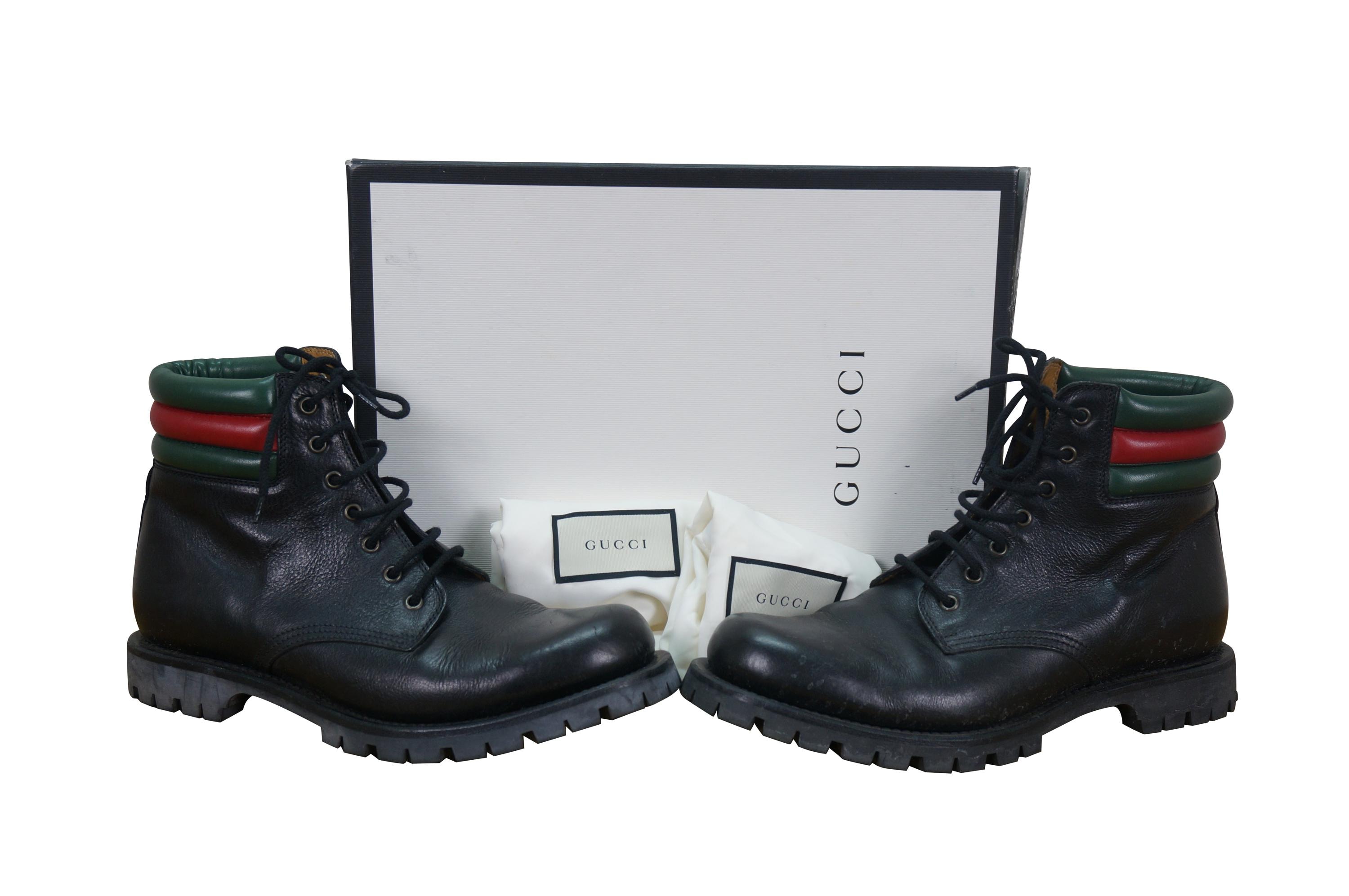 Gucci Marland Plain Toe Black Leather Hiking Combat Boots Chucks