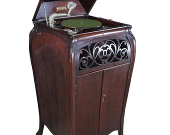 Antique Bombe Form Mahogany Sanora Elite Phonograph Gramophone Wind Up