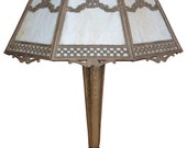 Antique Victorian French Neoclassical Gold 2 Light Slag Glass Cast Iron Lamp 24 quot