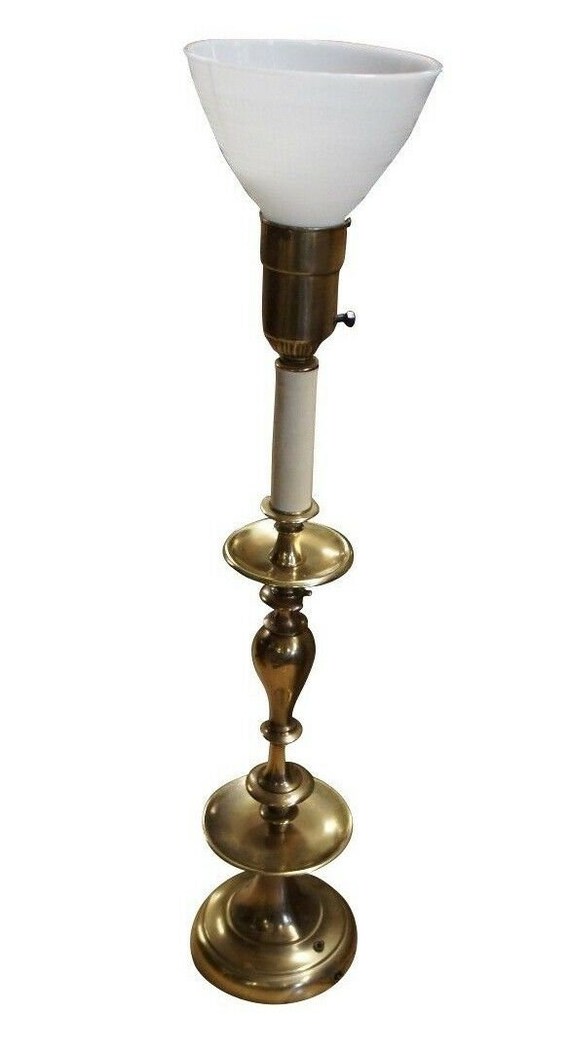 Vintage Rembrandt Brass Table Lamp 3 Way Switch Milk Glass Etsy