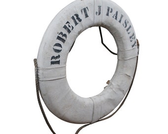 Antique Robert J Paisley Nautical Maritime White Ship Boat Life Preserver Ring 31"