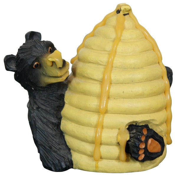 Vintage Black Bear in Bee Hive Composite Figurine Honey Collectible Display