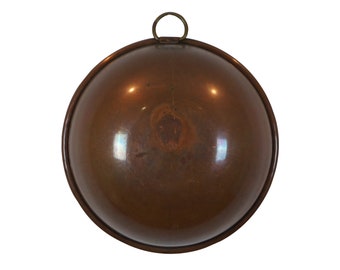 Vintage Spun Copper Farmhouse Mixing Bowl Rolled Edge w Brass Hanging Ring 12"