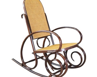 Iconic Thonet Style Bentwood Rocking Chair Natural Cane Rattan Seat Back Rocker