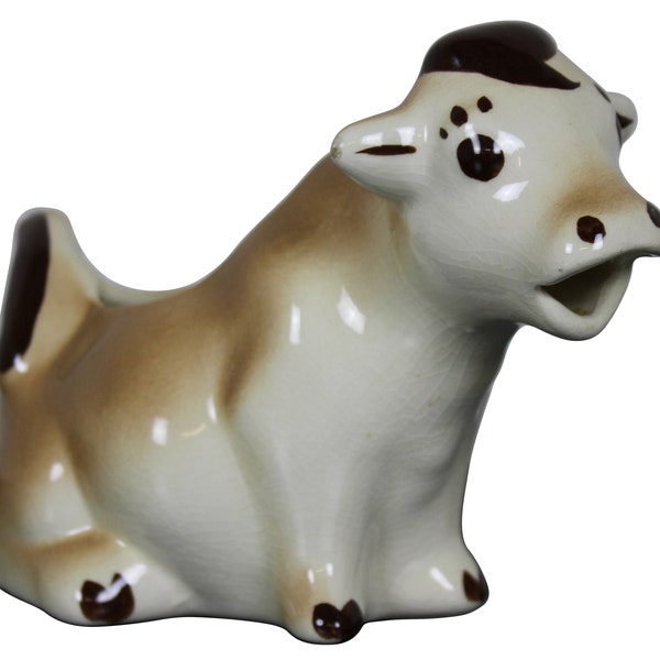 Mid Century Porcelain Brown Cow Tea Coffee Creamer Handled Milk Jug 8"