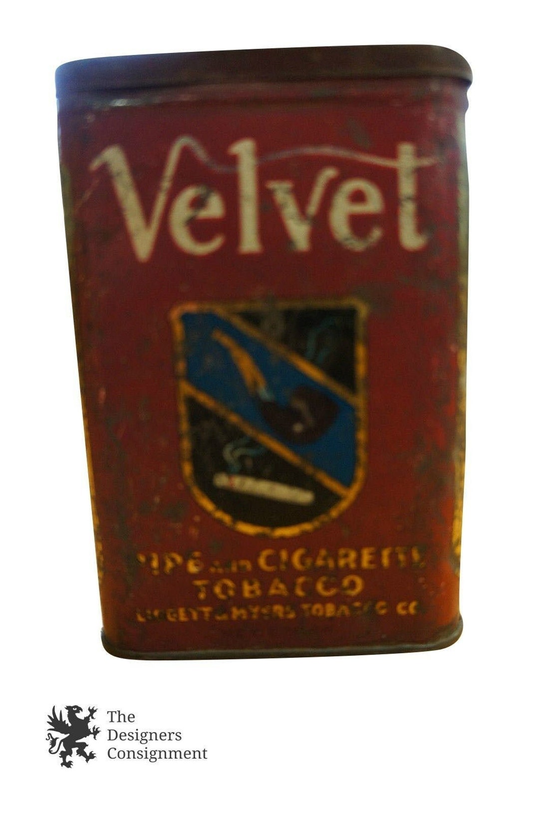 Antique Velvet Pipe and Cigarette Tobacco Tin 1910 Tax Stamp Liggett &  Myers Empty