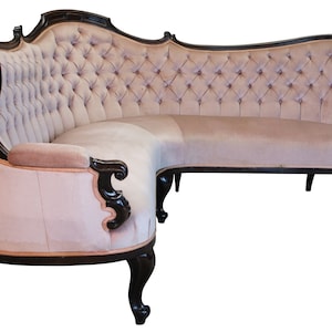 Rare Antique Victorian Walnut Tufted Serpentine Parlor Corner Sofa Settee Couch