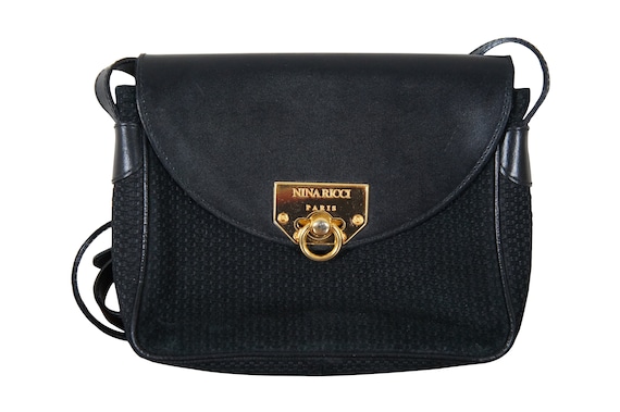 Vintage Nina Ricci Black Woven Leather Hand Bag Purse Paris  display picture 1