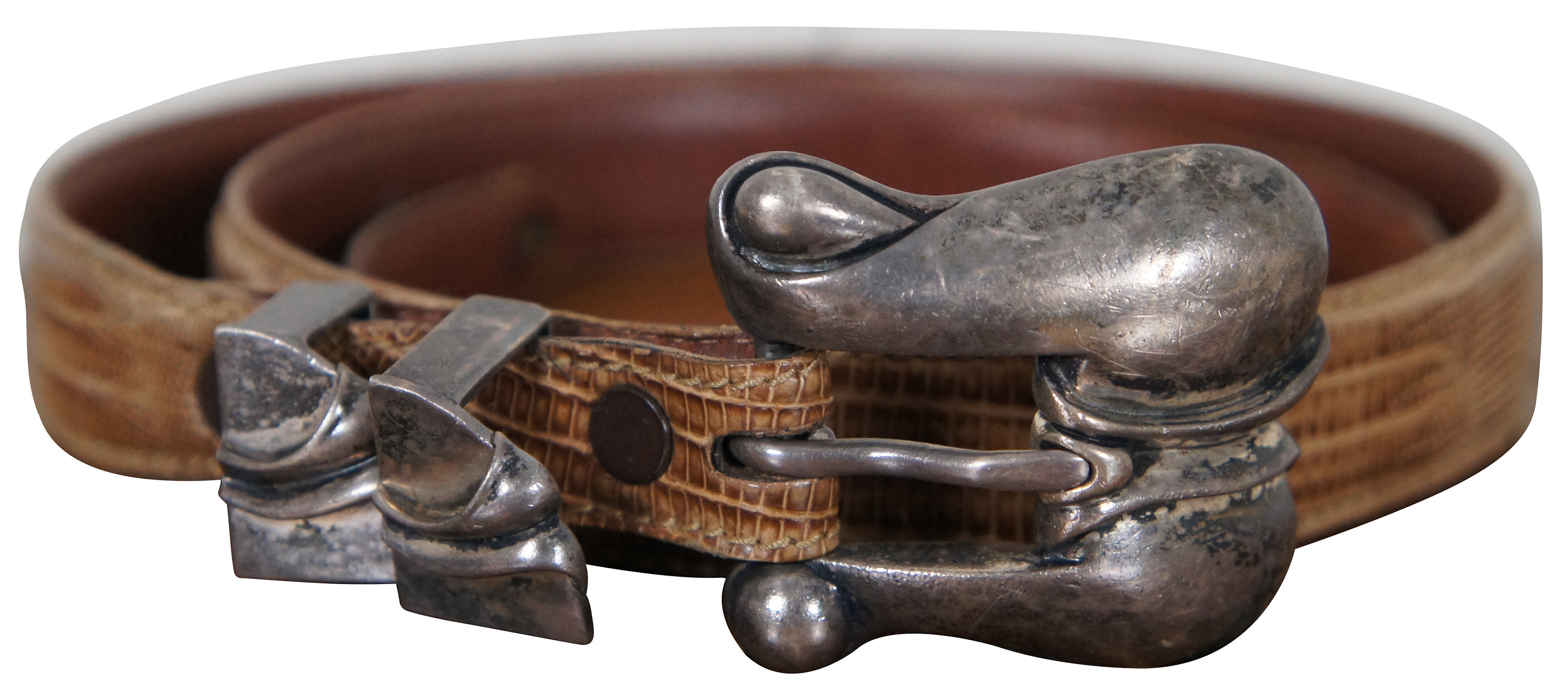 Barry Kieselstein Cord Lizard Belt Sterling Silver 925 Buckle Black Kieselstein-Cord Black Lizard & Sterling Sliver Buckle Belt  main image 2