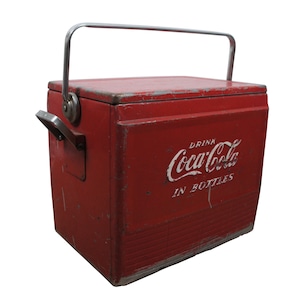 Mid Century Red Metal Coca Cola in Bottles Beverage Cooler w Tray 20"