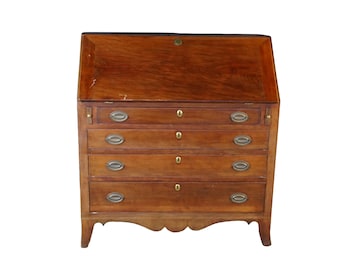 Antique American Federal Hepplewhite Mahogany Slant Drop Front Secretary Desk