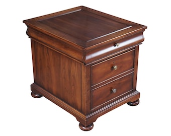 Vintage Hekman Georgian Style Cherry Two Drawer Locking File Cabinet Side Table