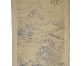 Chinese Sun Yunqiao 孫雲樵 Autumn Mountain Landscape Silk Scroll Painting 59"