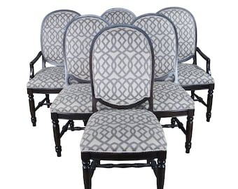 6 Drexel Heritage Contemporary Dark Walnut Nailhead Dining Chairs