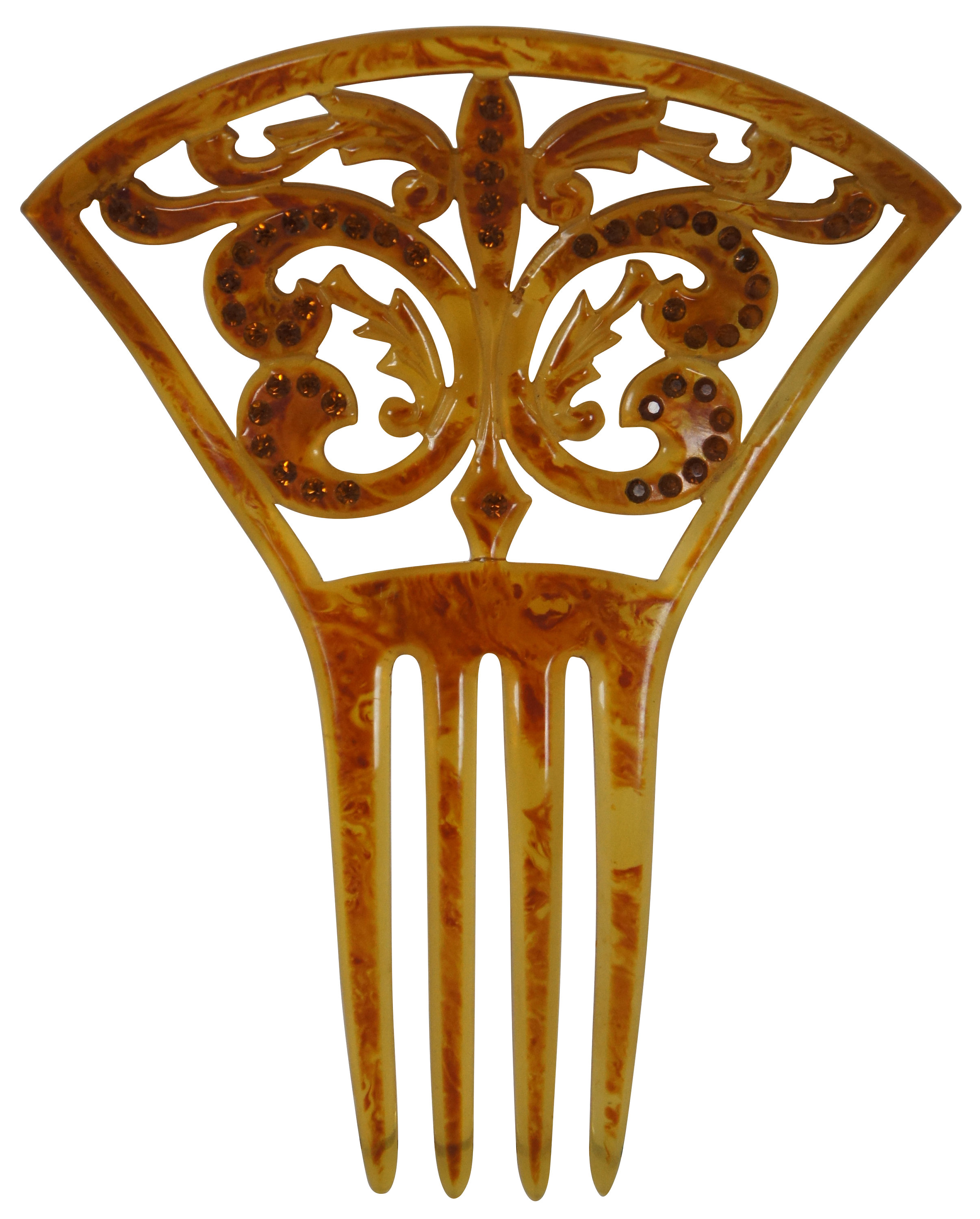 1920s Art Deco Tortoise Celluloid Belt Panel Glass Cabochon #1 Art Deco Spanish Faux Tortoiseshell Celluloid Hair Comb with  main image 4