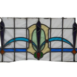 Antique English Victorian Art Nouveau Leaded Stained Glass Transom Window 37&quot;