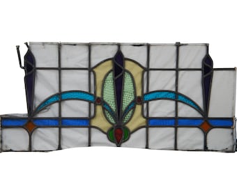 Antique English Victorian Art Nouveau Leaded Stained Glass Transom Window 37"