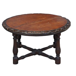 Antique French Carved Mahogany Cake Plate Trivot Pedestal Plant Stand 17&quot;
