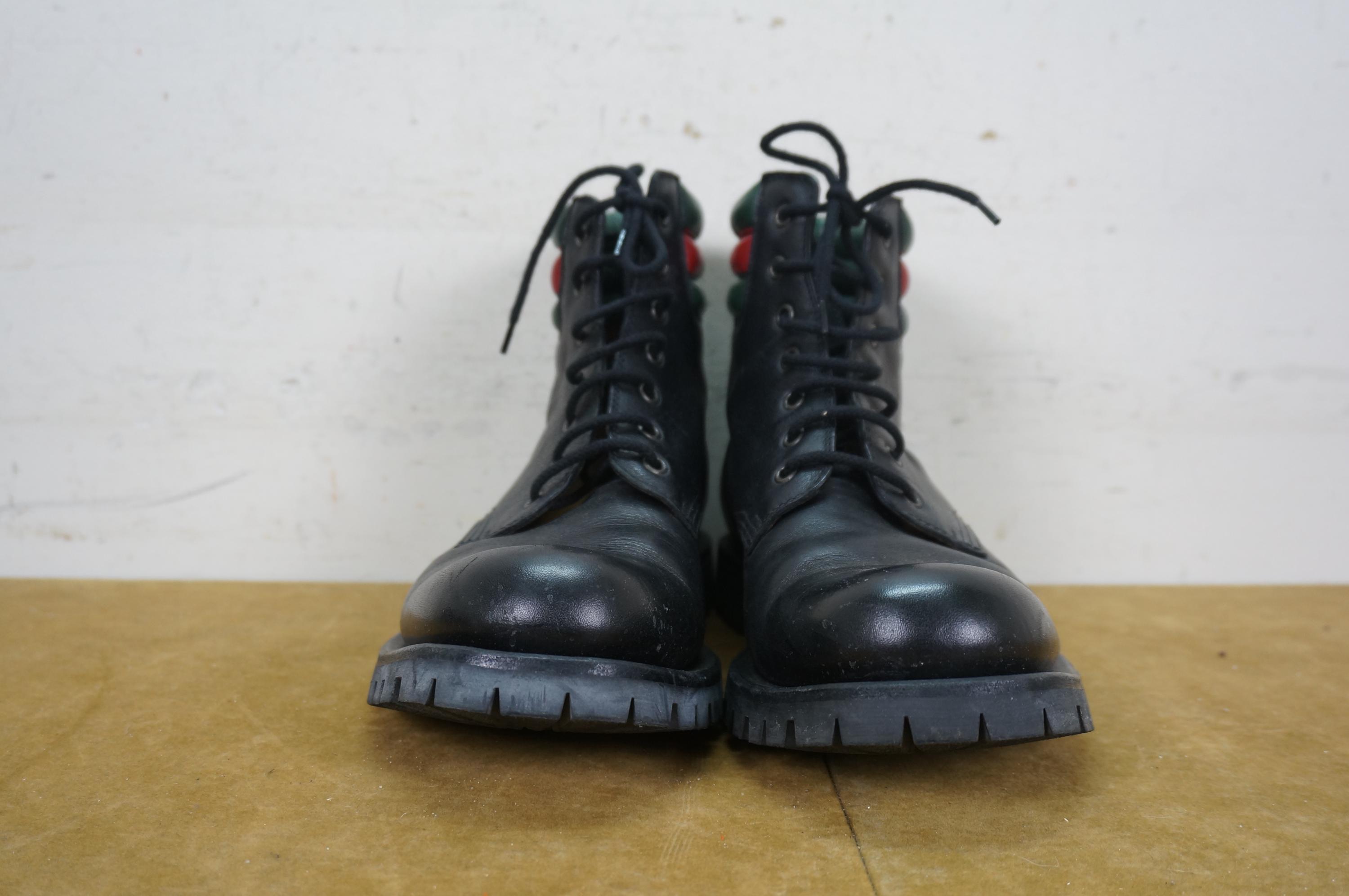 Gucci Marland Plain Toe Black Leather Hiking Combat Boots 