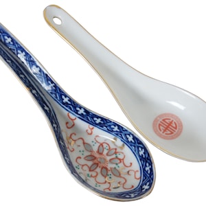 2 Asian Porcelain Great China & Linglong Rice Grain Soup Spoons 6&quot;