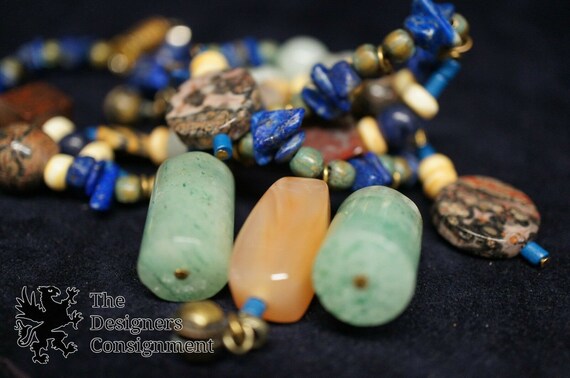 Marble & Quartz Necklace Blue Green Brown Rust Si… - image 10