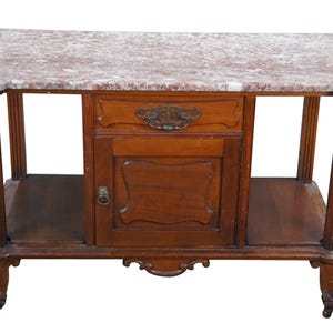 Antique Victorian Walnut Rouge Marble Top Wash Stand Console Sideboard Server