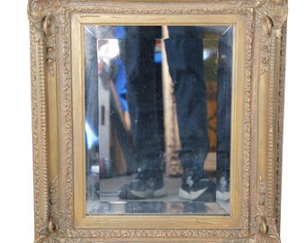 Vintage Baroque Rococo Gold Carved Foliate Beveled Wall Vanity Mirror 23"