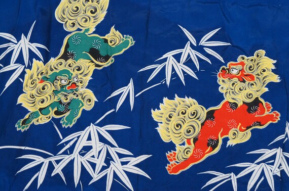 Vintage Mid Century Mens Short Kimono Robe Fu Dog… - image 4