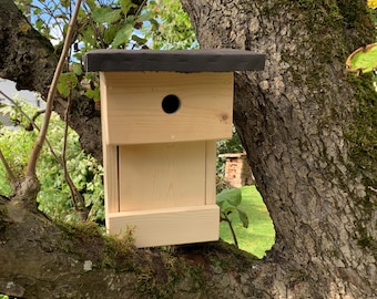 Nistkasten mit Katzenschutz für Meisen, Vogelkasten für Blaumeisen und Kohlmeisen, Nisthilfe für Vögel, Vogelhäuschen für Meisen