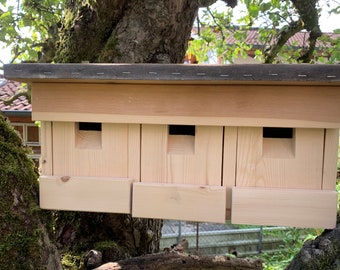 Extravagante casa para pájaros en hilera para gorriones, caja nido para gorriones, caja para pájaros para pájaros de jardín, ayuda para anidar para pájaros