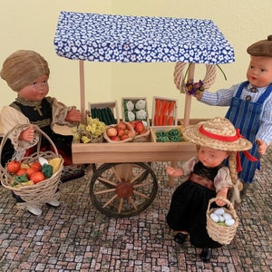 Miniatur Marktstand, Miniatur Blumenwagen,Miniatur Marktwagen mit Kürbis und Blumen Marktwagen mit Obst Gemüse Blumen, Puppenhaus
