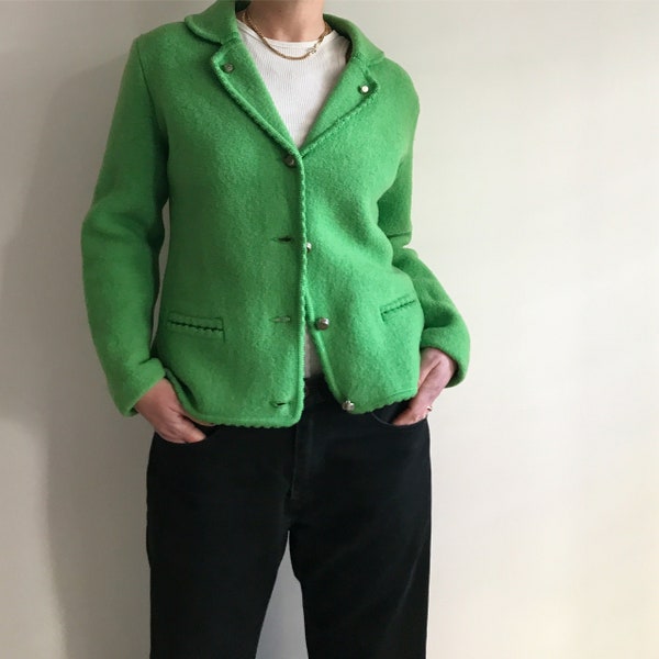 Veste vintage en laine bouillie verte