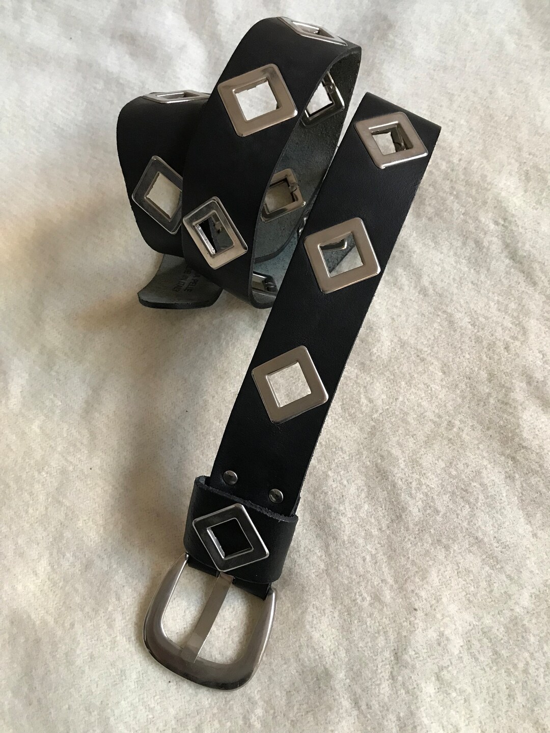 小物 vintage studs design real leather belt Steampunk Studded Leather Belt With Bronze Buckle, Brown