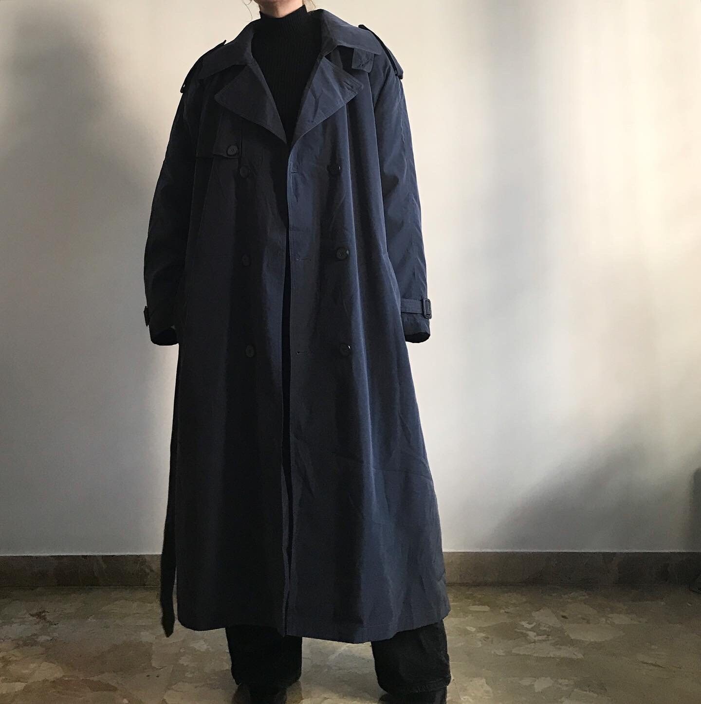 stein DOUBLE SHADE TRENCH COAT Vintage Oversized Blue Padded