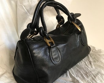 sac vintage années 70 en cuir noir