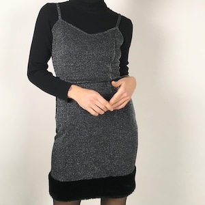 Vintage Lamé Abendkleid mit Kunstpelzbesatz