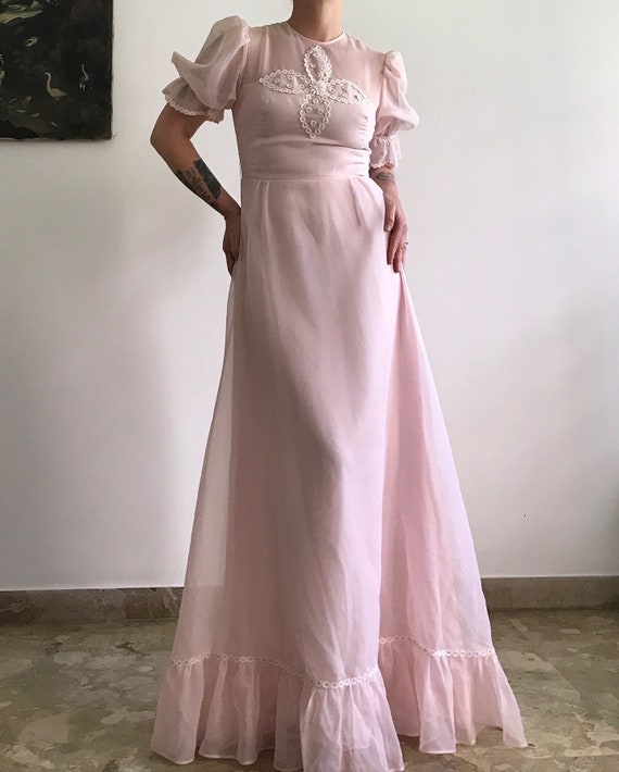 70s Baby Pink Vintage Dress With Flowers - Etsy 70s Baby Pink Vintage Dress With Flowers - Etsy