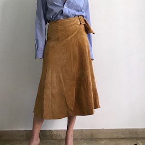 Vintage brauner Rentier-Wickel-Midirock