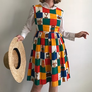 Vintage 60s cotton dress with multicolored patchwork print