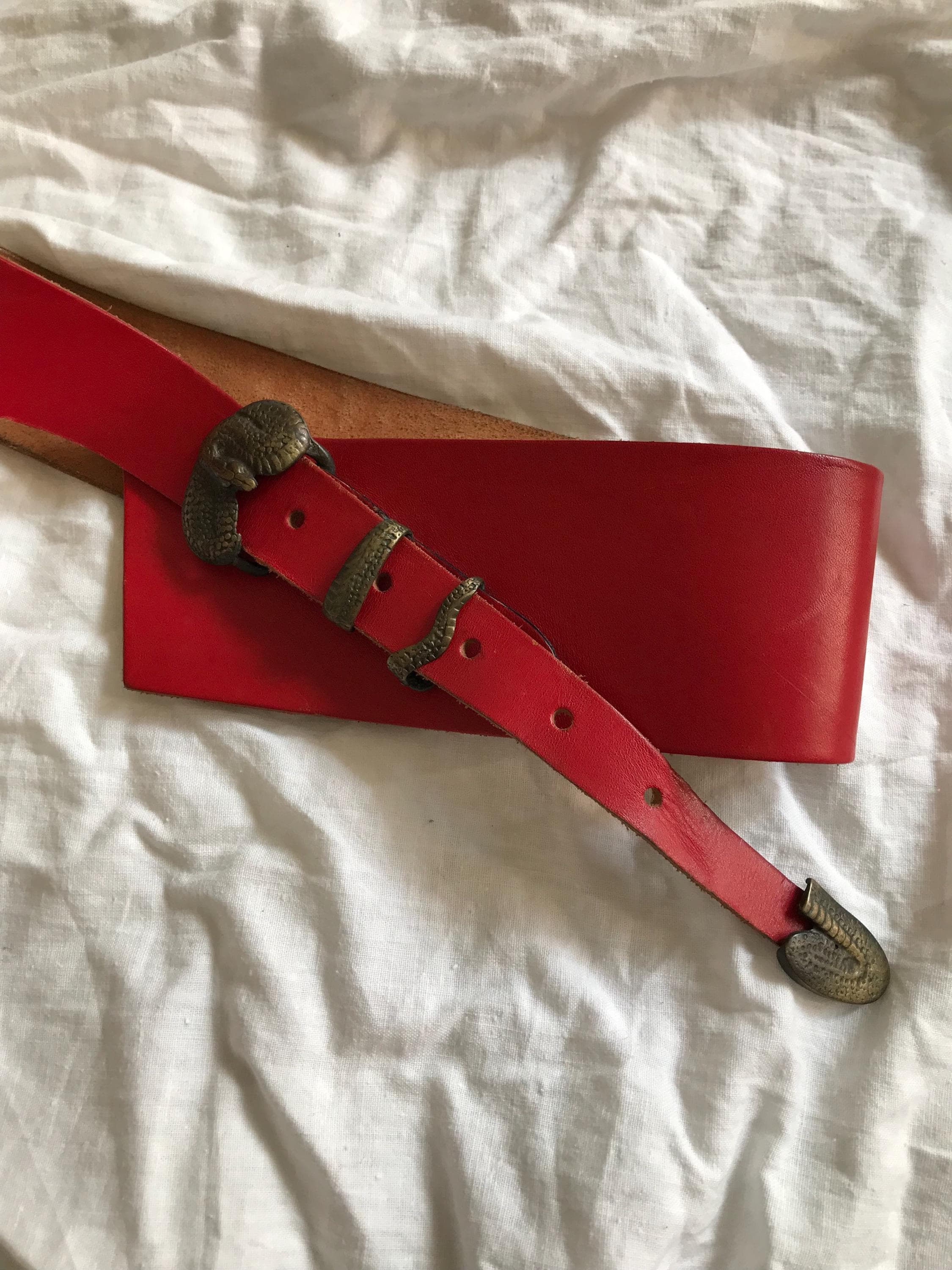 Red Leather Belt with Chain snake Buckle RED_SNAKE_SM_3G5A7528sm.jpg?v=  main image 3