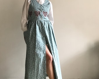 1990s Floral cotton apron dress / vintage pinafore dress