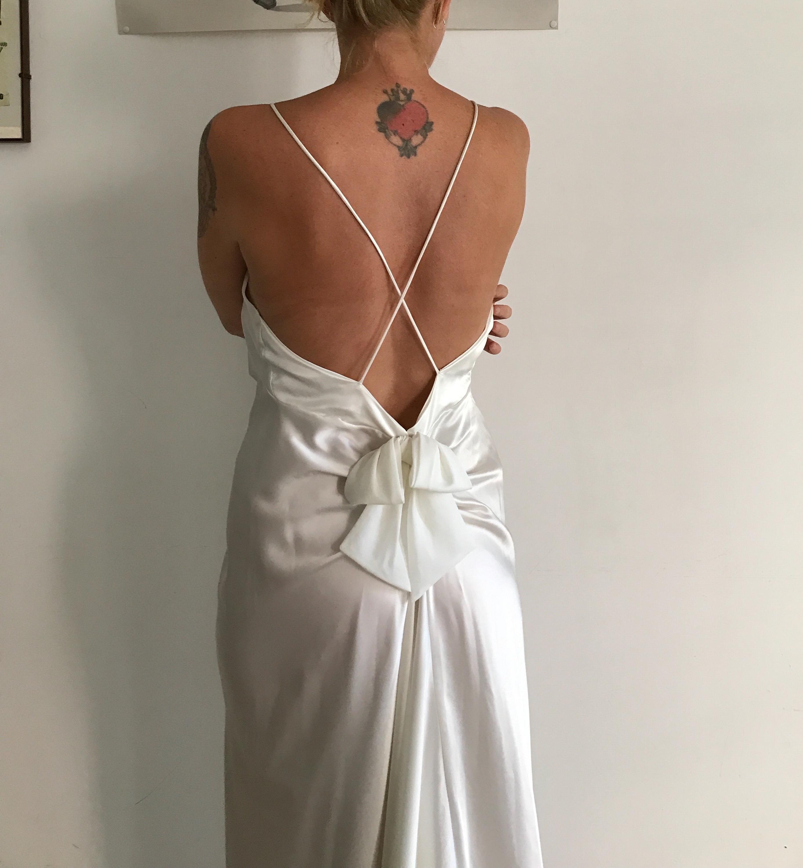 90s white slip dress Simple A-line Sleeveless V-neck Color:Denim Available for At Home Try-On Calvin klein