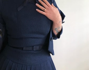 raro vintage 1950 Battilocchi traje azul falda completa
