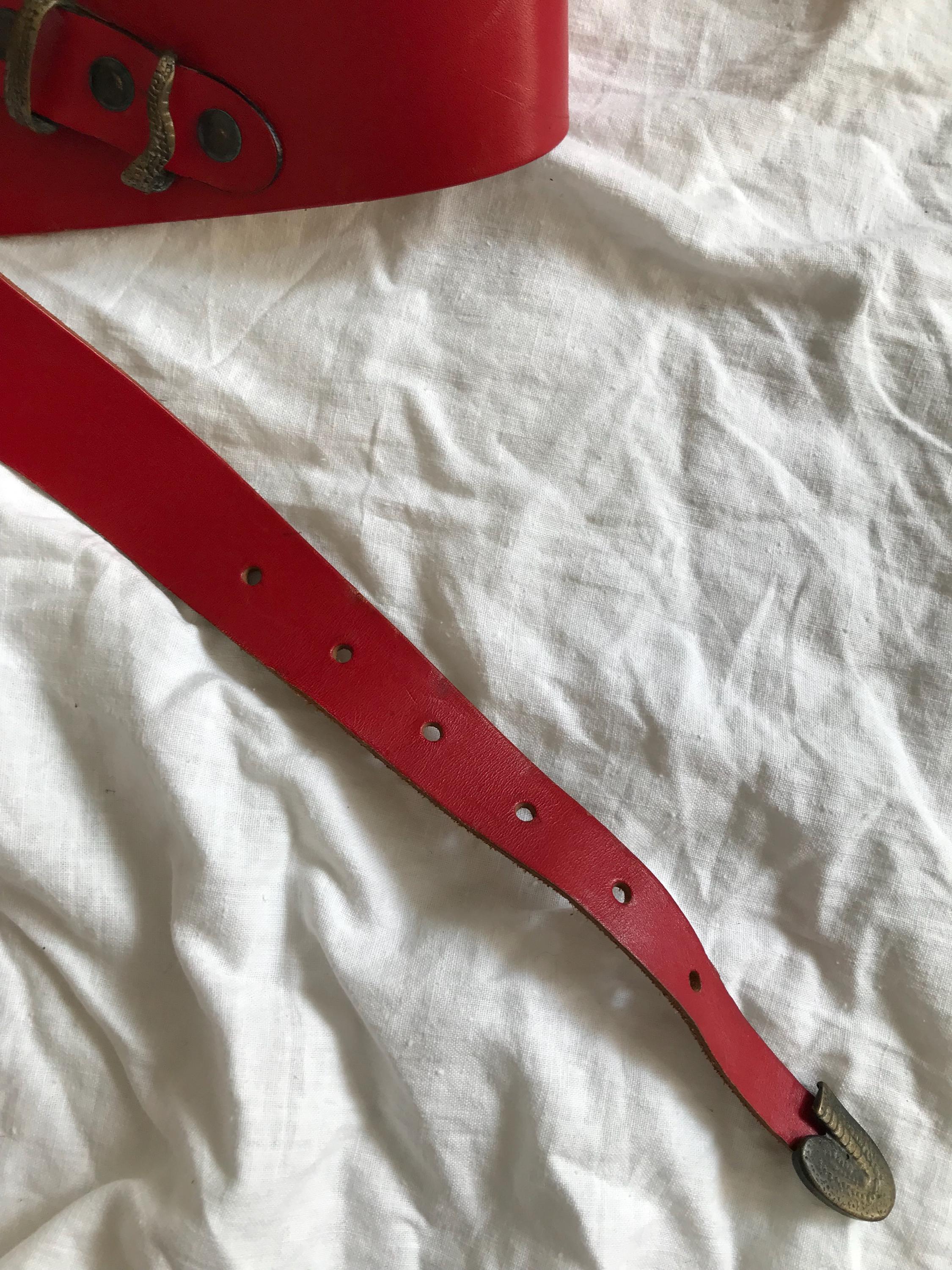 Vintage Red Leather Belt With Snake Metal Buckle - Etsy