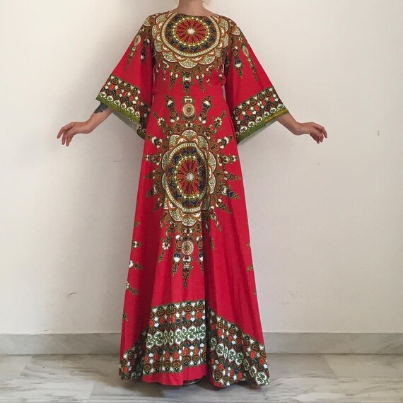 Vintage Caftan Dress 70s Kenya Wax 