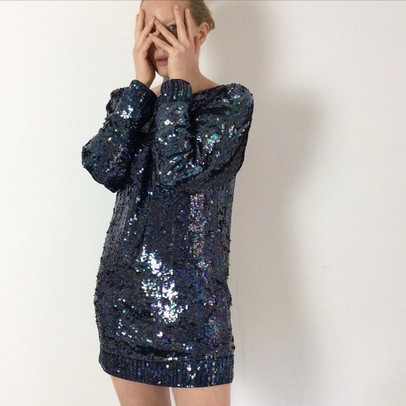Wear Yves Saint Laurent vintage 70s blue sequinsiz