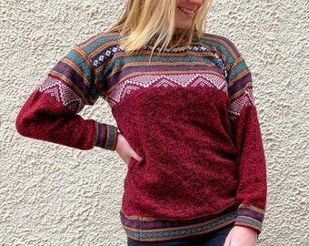 Pull en alpaga Waykuy - Pull en alpaga fait à la main Femmes Rouge Alpaga Cardigan Fait à la main Alpaga Pull tricoté Alpaga Laine