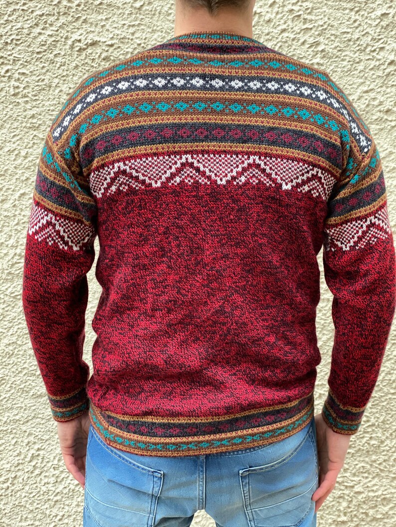 Alpaca Sweater Waykuy Handmade Alpaca Sweater Man Red Peru Alpaca Cardigan Handmade Knit Sweater